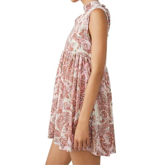 Free People Womens All the Time Velvet Babydoll Mini Dress Petal Combo Small NWT - Picture 4 of 13